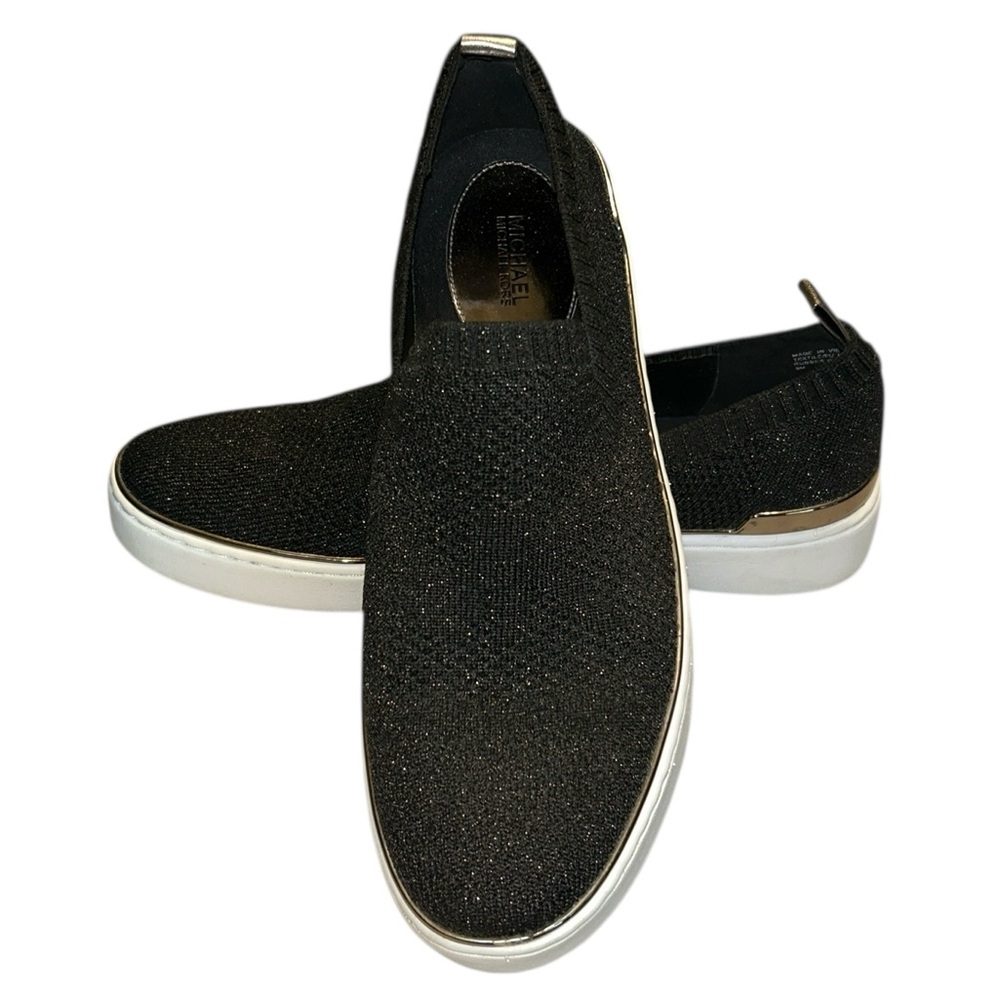 Michael Kors Skyler Black Metallic Knit Slip On Sneaker Size 9